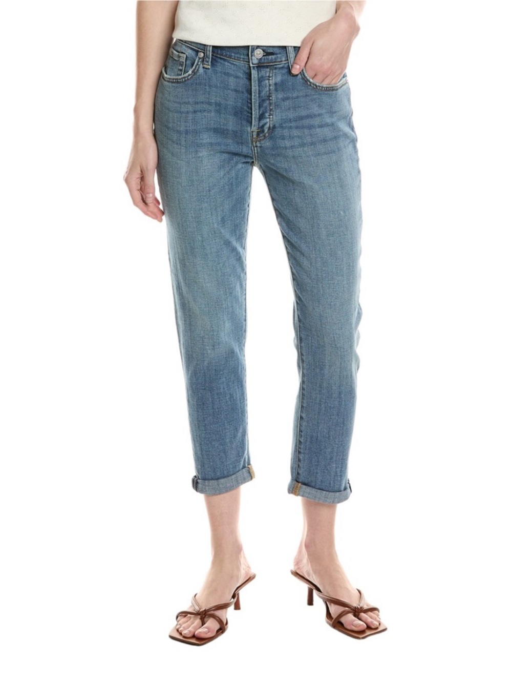 7 For All Mankind Josefina Skinny Boyfriend Jeans Medium Wash Distressed 29